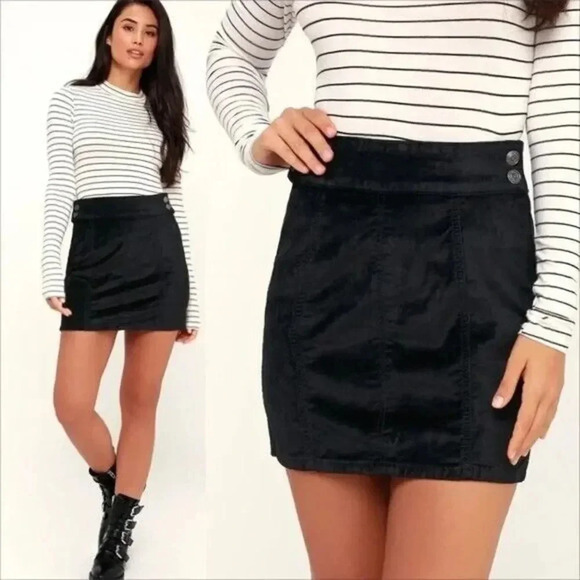Free People Retro Velvet Mini Hi Rise Button Detail Back Zipper Size 25 - Picture 1 of 8